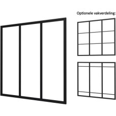 Industriële glaspui B zwart gecoat aluminium raamwerk 228,5x224 cm