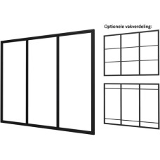 Industriële glaspui C zwart gecoat aluminium raamwerk 278,5x224 cm