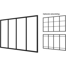 Industriële glaspui D zwart gecoat aluminium raamwerk 328,5x224 cm