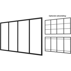 Industriële glaspui E zwart gecoat aluminium raamwerk 371x224 cm