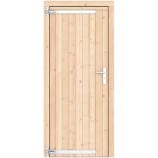 Vuren dichte enkele deur 90x201 cm ld verzinkte hengen RVS beslag groen geïmpregneerd 1057535