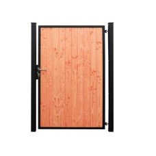 Staalverzinkt poortvleugelpakket Hybride rechtsdraaiend douglas 115x185x4 cm zwart RAL9005