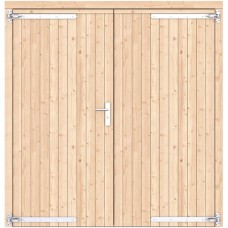 Vuren dichte dubbele deur 201x209 cm ld verzinkte hengen RVS beslag groen geïmpregneerd 1073341