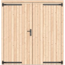 Vuren dichte dubbele deur 201x209 cm ld zwart beslag groen geïmpregneerd 1073343