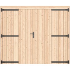 Vuren dichte dubbele deur 250x209 cm zwart beslag groen geïmpregneerd 1073344