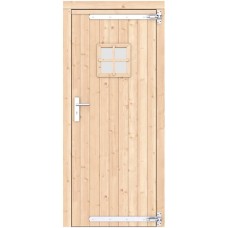 Vuren enkele deur 90x201 cm rd verzinkte hengen RVS beslag groen geïmpregneerd 1073346