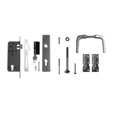 Aluminium deurklink met langschild cilinderslot en duimen t.b.v. deuren op stalen frame