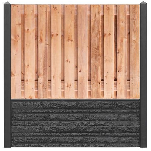 Vierde Bij zonsopgang Postcode Hout-betonschutting rotsmotief antraciet i.c.m. tuinscherm red class wood  21-planks