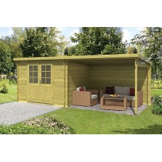 Blokhut Freddy 300+298x250 cm groen geïmpregneerd Blokhut Freddy 300+298x250 cm groen geïmpregneerd